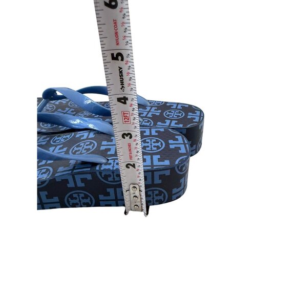 TORY BURCH Blue Gold Platform Flip Flops Sandals Size 8 - Picture 4 of 10